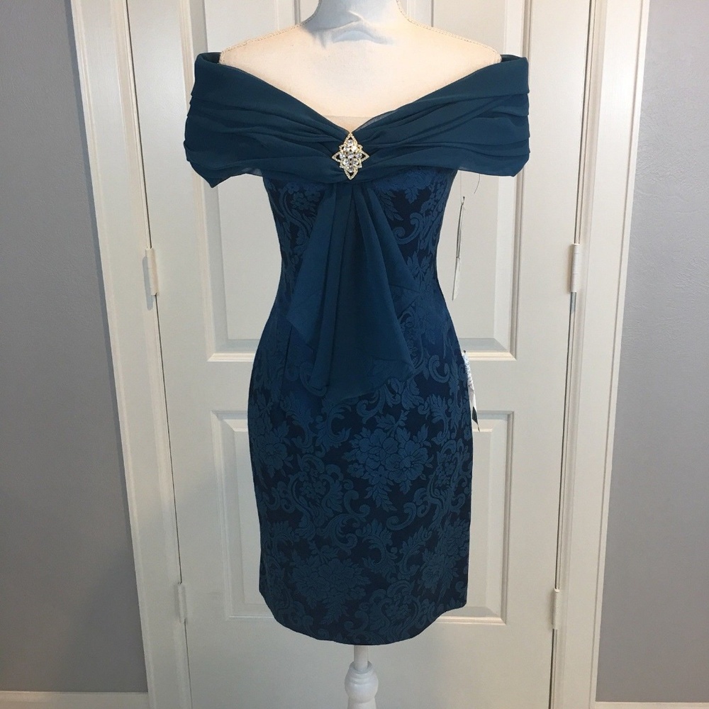 Scott McClintock Women Dress Size 6 Blue Brocade